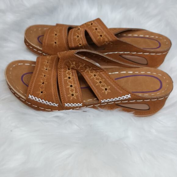 Women's Retro Round Heeled Open Toe Wedges NWT - Picture 8 of 12